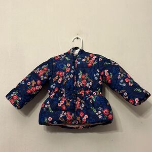 Little Me navy floral hooded jacket with pink fleece lining Size 2 T